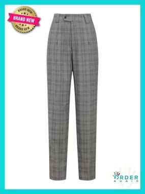 High Rise Houndstooth Work Pants Straight Leg Women's Trousers